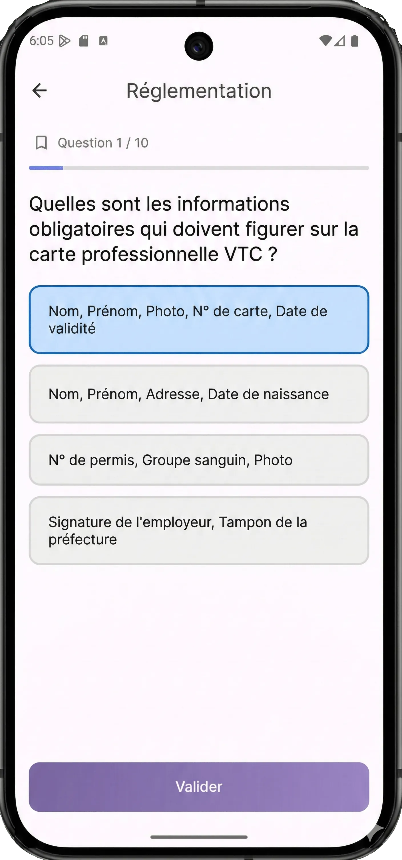 VTC Facile - QCM examen VTC avec question et réponses à choix multiples