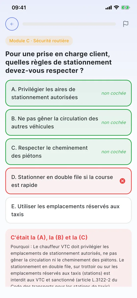 VTC Facile - Correction expliquée après chaque question du QCM VTC
