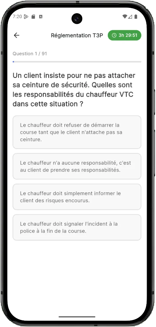 VTC Facile - Question QCM examen VTC avec explications détaillées